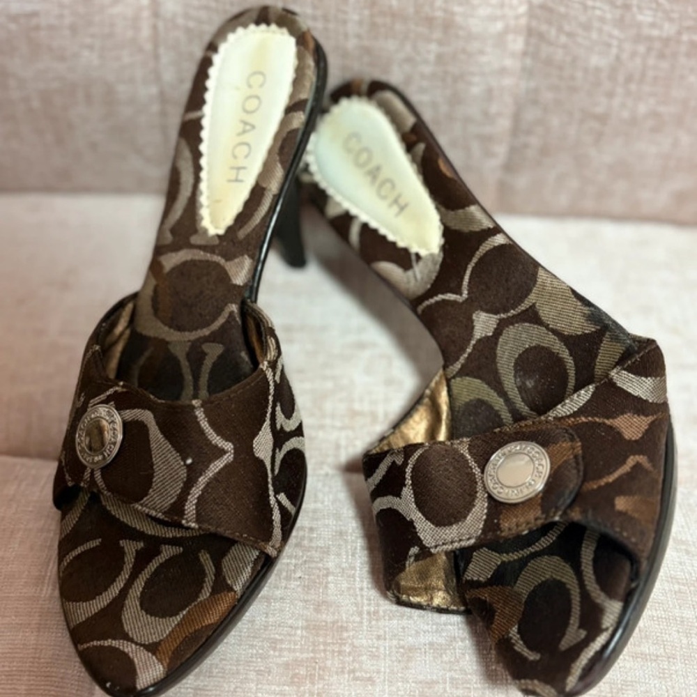 Coach Dark Brown Patterned Heels